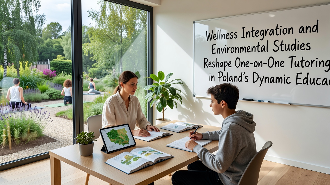 Tutor guiding a student through an environmental science lesson with wellness techniques integrated